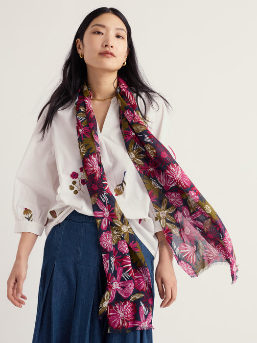 Seasalt Women's Pentillie Scarf In Sketchbook Blooms Rosa