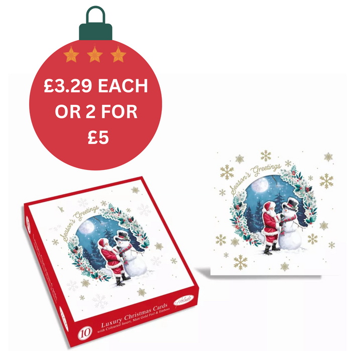 Prelude 10 Luxury Christmas Boxed Cards - Santa & Snowman