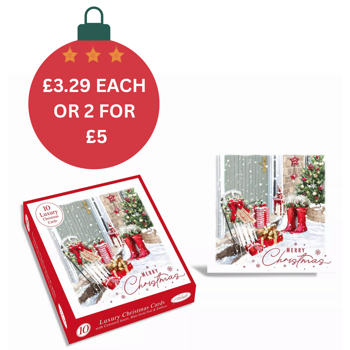 Prelude 10 Luxury Christmas Boxed Cards - Snowy Door Scene
