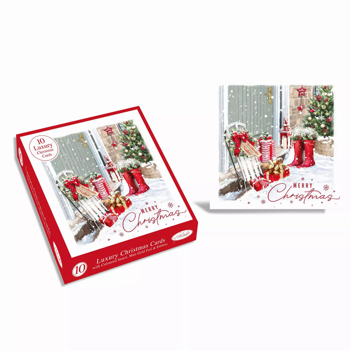 Prelude 10 Luxury Christmas Boxed Cards - Snowy Door Scene