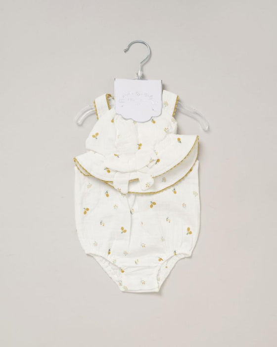 Elizabeth Anne Muslin "Lemons" Romper And Hat