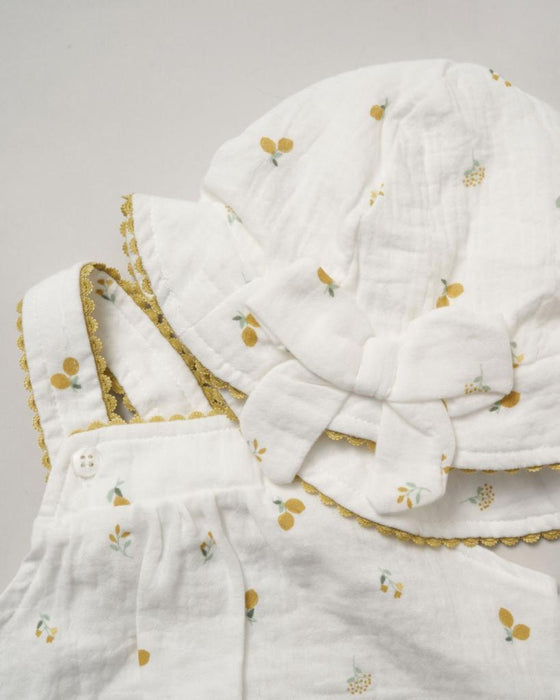 Elizabeth Anne Muslin "Lemons" Romper And Hat