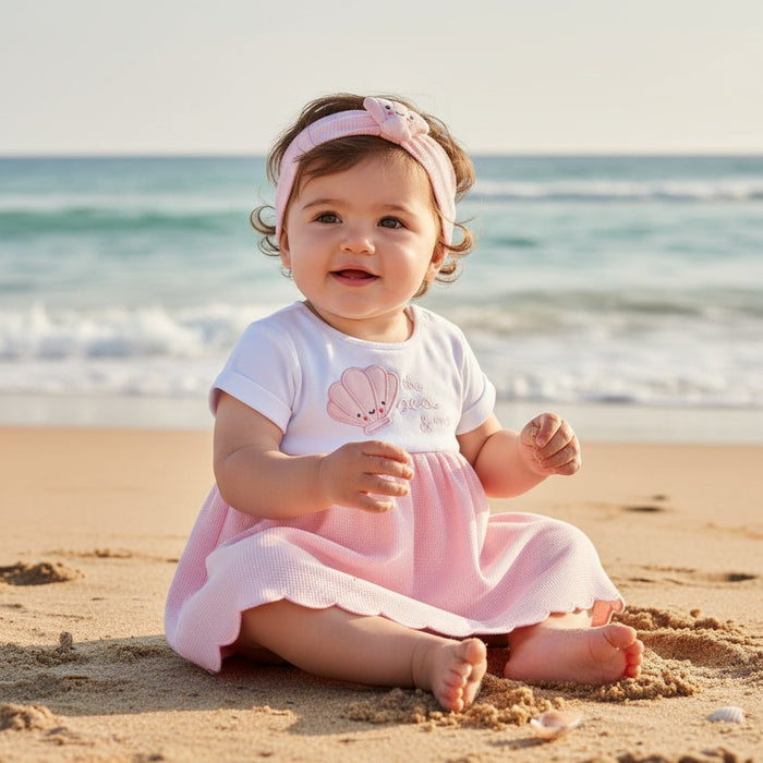 Rock-a-Bye Baby Seashell Waffle Dress & Headband