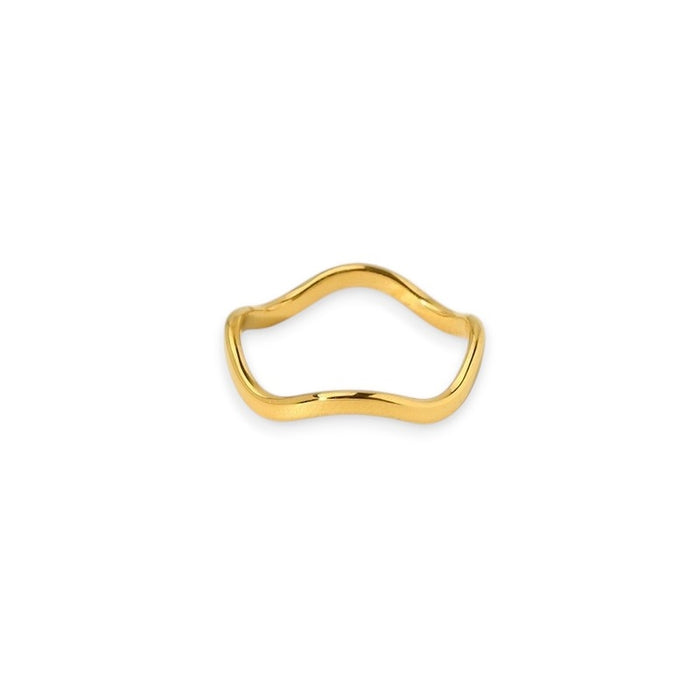 White Leaf Wave Band Ring 18kt Gold Plate