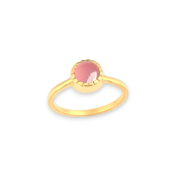 White Leaf Pink Chalcedony Stone Ring 18kt Gold Plate