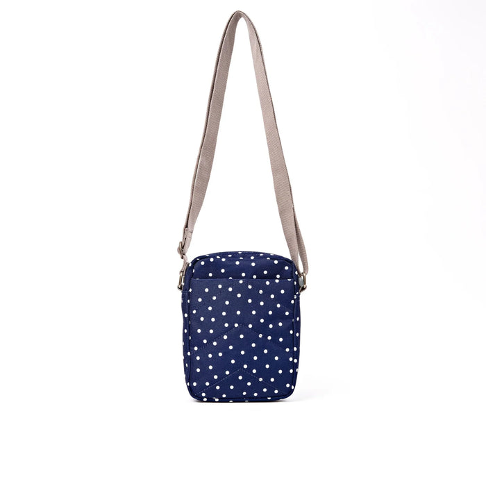 ROKA Bond Pocket Crossbody Bag in Navy Polka Dot