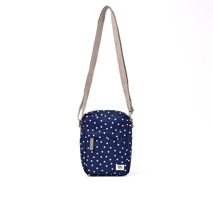 ROKA Bond Pocket Crossbody Bag in Navy Polka Dot