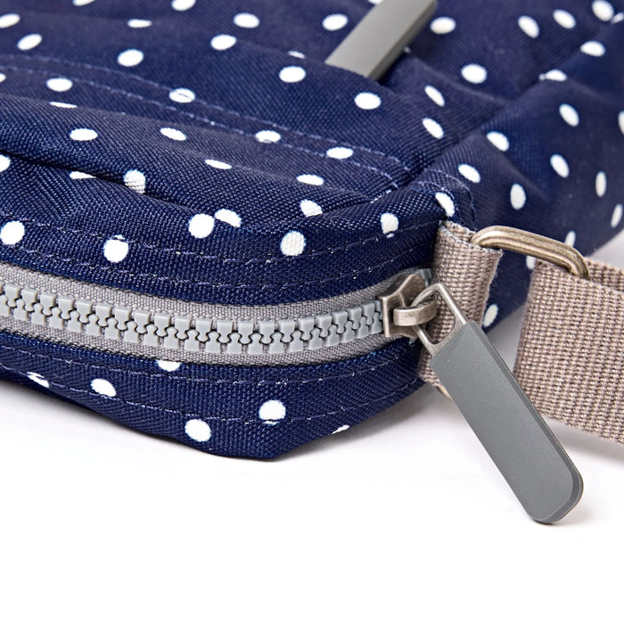 ROKA Bond Pocket Crossbody Bag in Navy Polka Dot