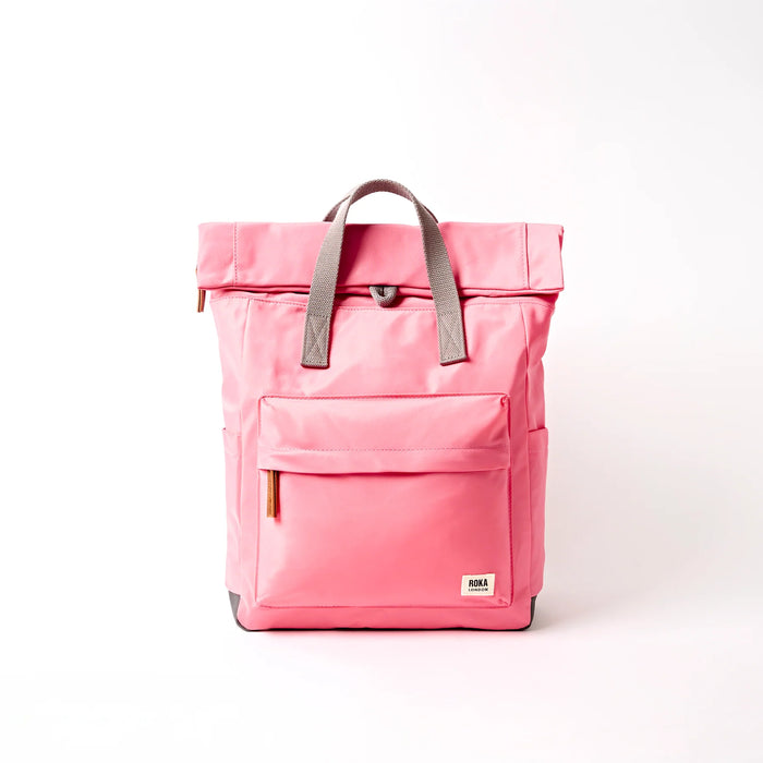 ROKA Bags Canfield Roll Top Backpack in Pink Lemonade Nylon Small