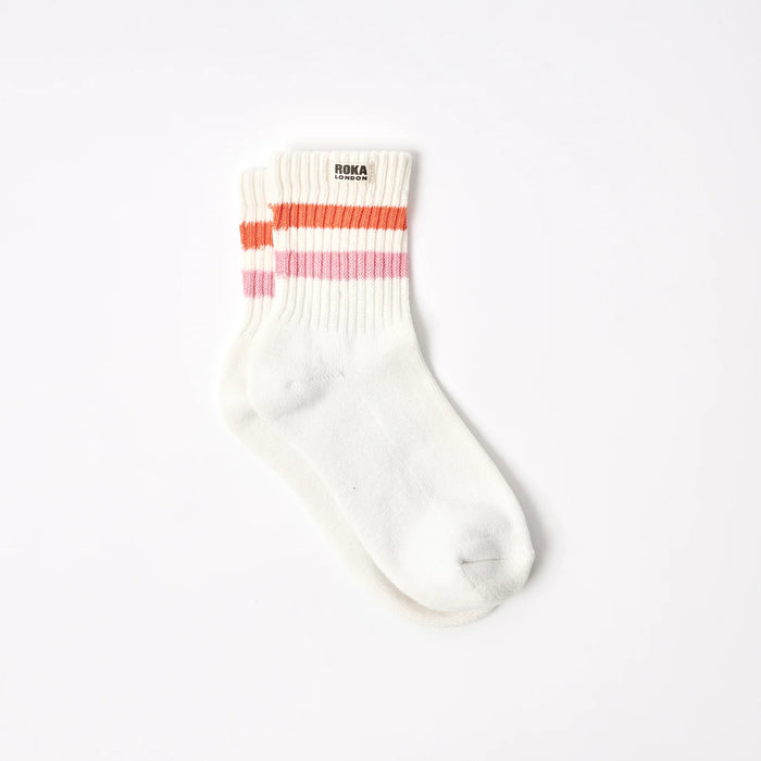 ROKA Windsor Stripe Crew Socks in Mandarin/Pink