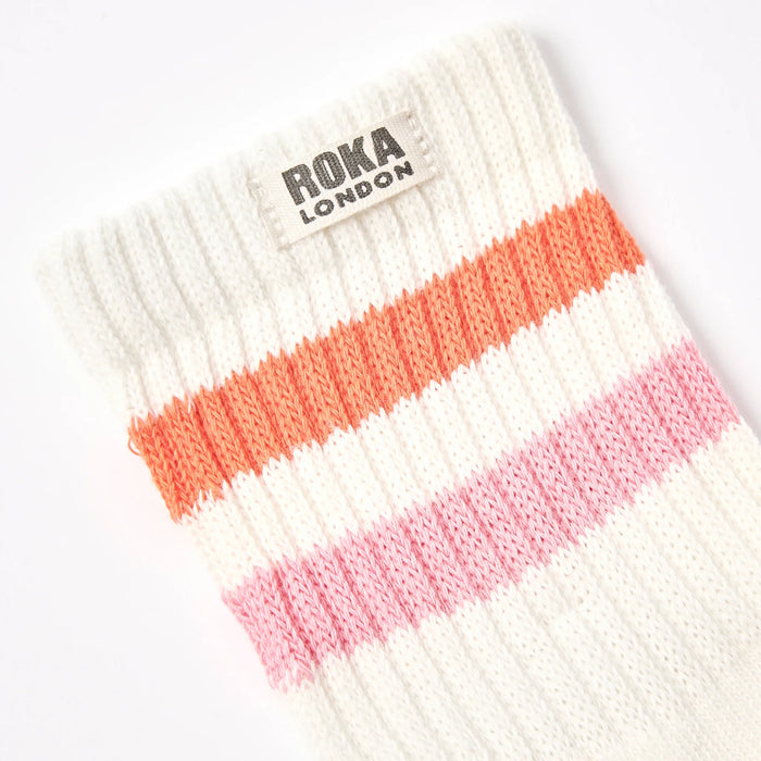 ROKA Windsor Stripe Crew Socks in Mandarin/Pink