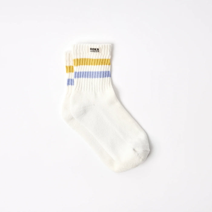 ROKA Windsor Stripe Crew Socks in Summer Yellow/Thistle
