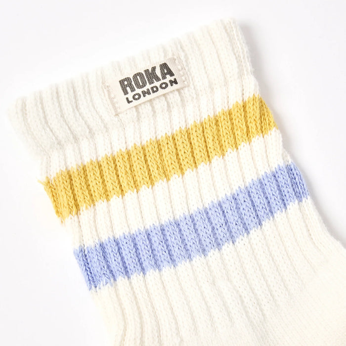 ROKA Windsor Stripe Crew Socks in Summer Yellow/Thistle