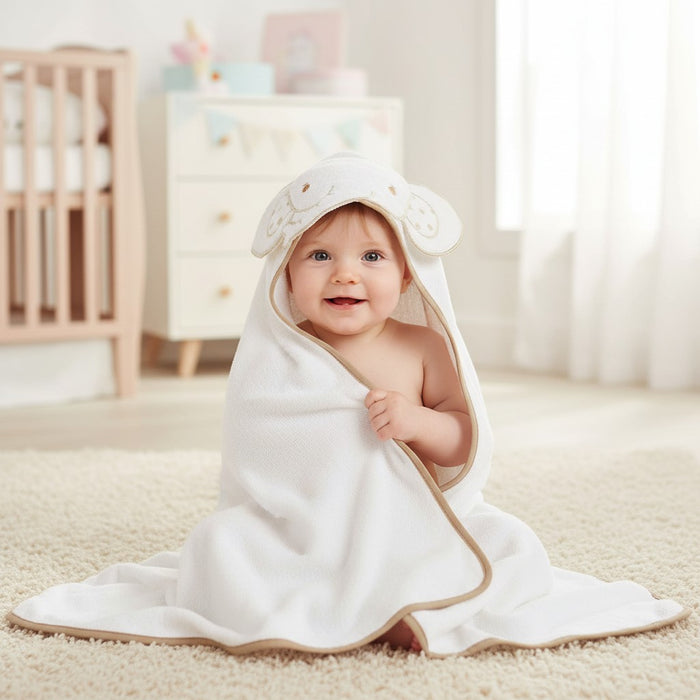 Snuggle Baby Elephant Hooded Towel White and Taupe
