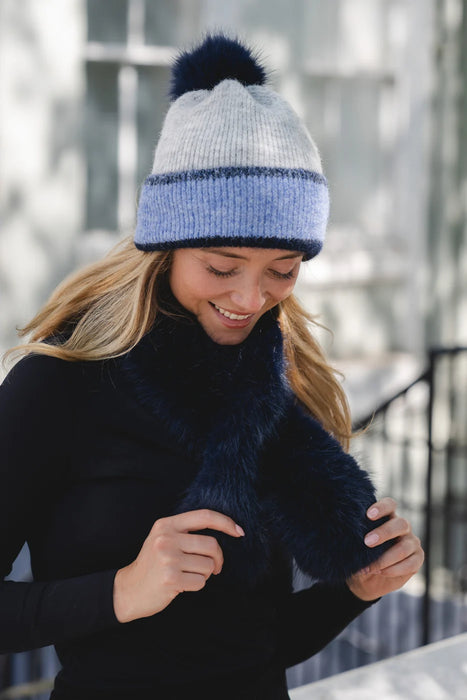 Park Lane Faux Fur Scarf In Navy