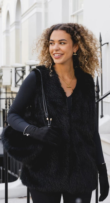 Park Lane Faux Fur Gilet In Ebony