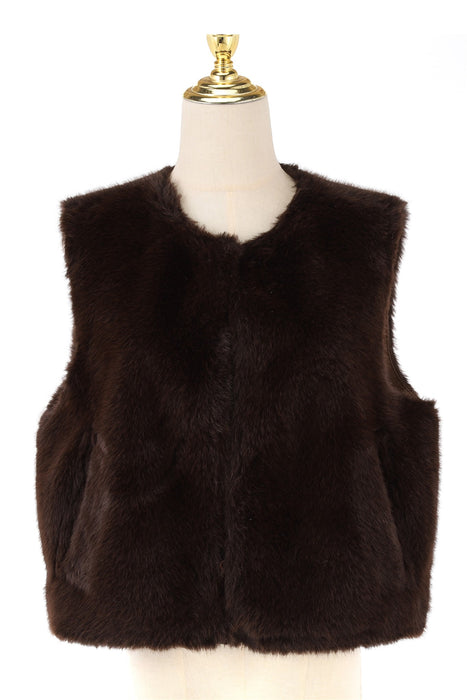 Park Lane Faux Fur Gilet In Chocolate