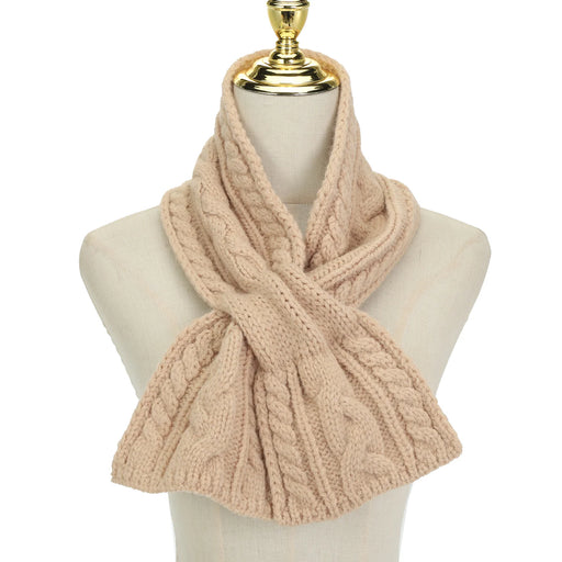 Beige knitted scarf on a mannequin with a white background