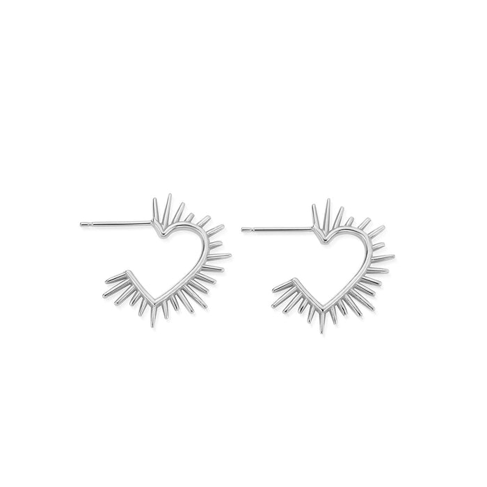 ChloBo Heart Ray Hoop Silver Earrings
