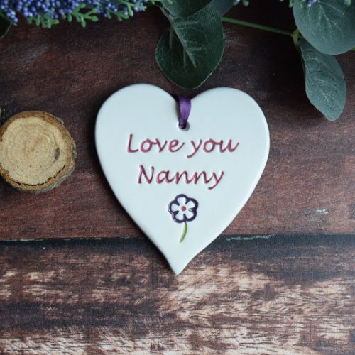 Broadlands Pottery Ceramic Hanging Heart - Love You Nanny