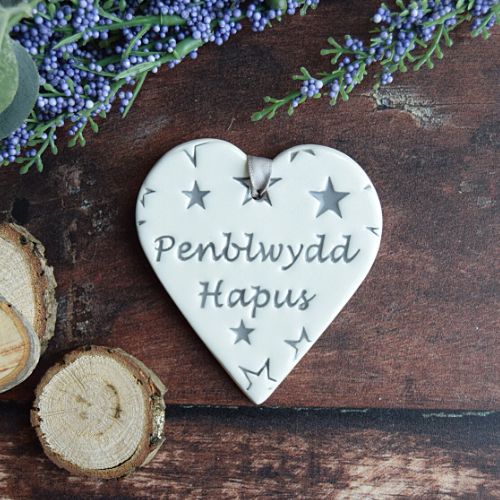 Broadlands Pottery Ceramic Heart Penblwydd Hapus