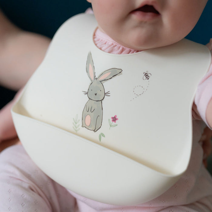 Ziggle Catch It Silicone Bib Bunnies Cream