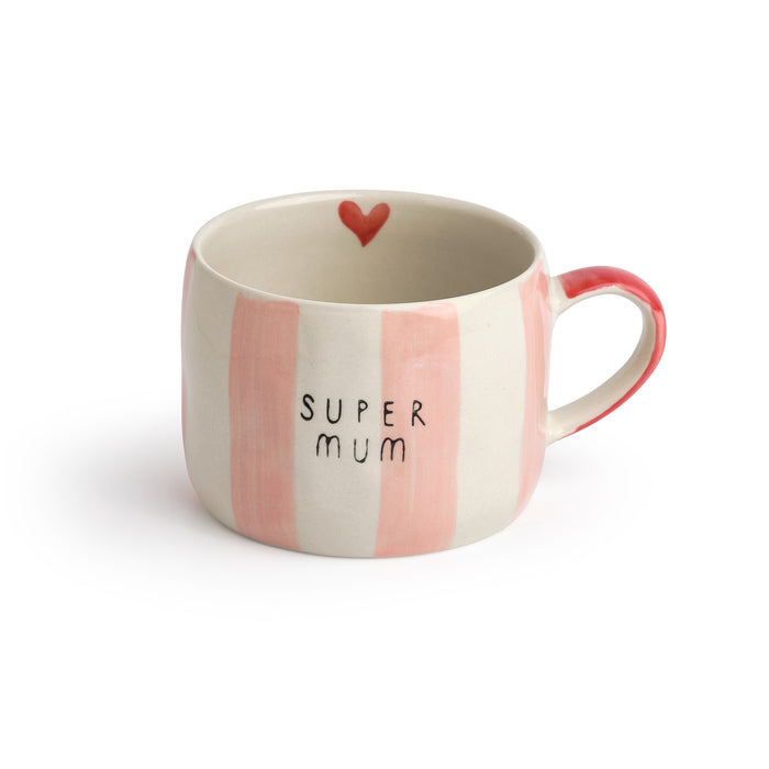 Belly Button Super Mum Stripe Stoneware Mug