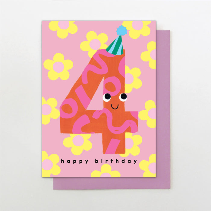Stop the Clock Age 4 Girl Birthday Card