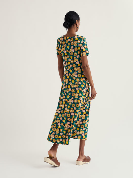Seasalt Women's Veronica Short Sleeve Midi Jersey Midi Dress In Marigold Meadow Inkwell