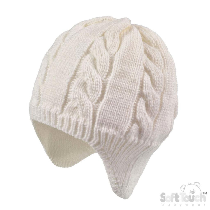 White Cable knit Hat with ear cover