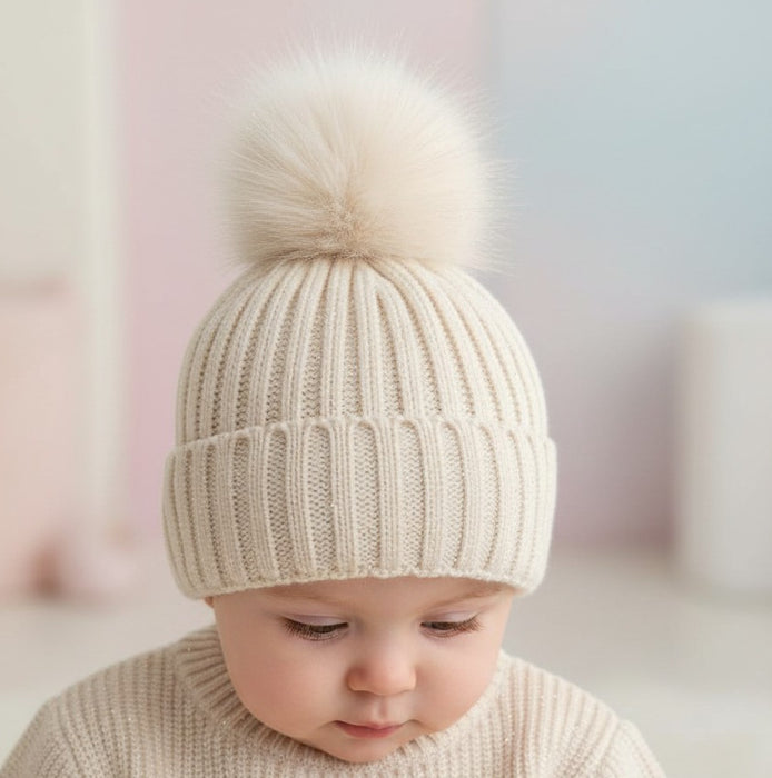 Elizabeth Anne Coffee Ribbed Hat with Glitter