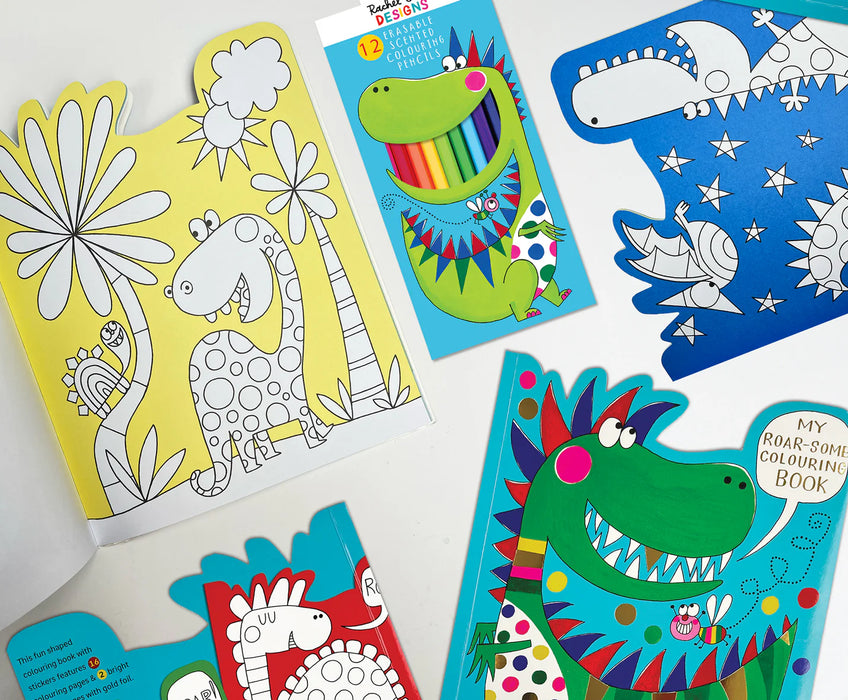 Rachel Ellen Roar-Some Dinosaur Die-Cut Colouring Book With Stickers