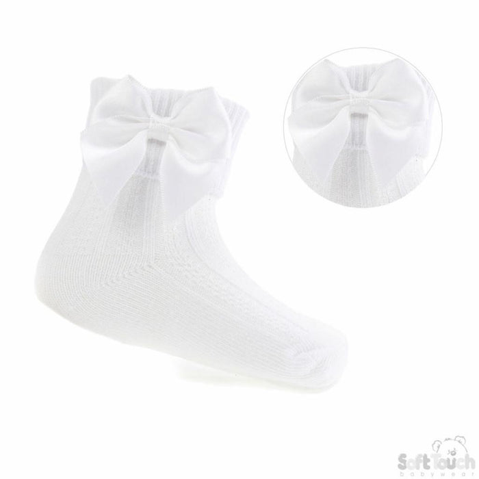 Elizabeth Anne White Ribbed With Bow Sock