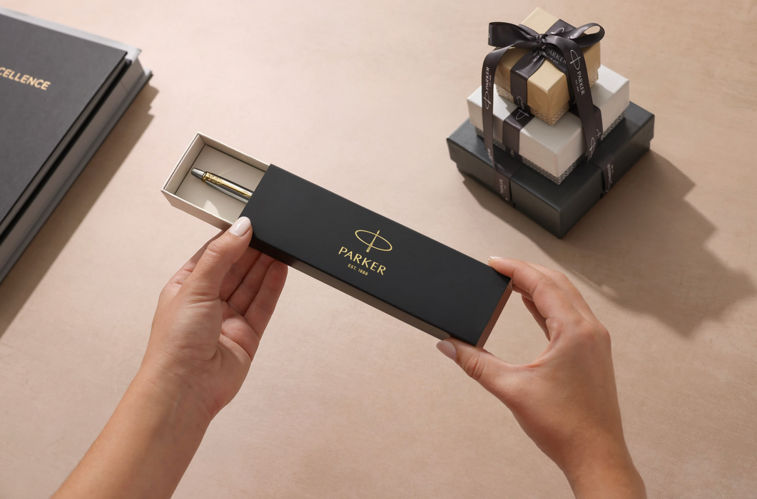 Parker Pens Blue Ink, Stainless Steel & Gold Trim Jotter Ballpoint Pen