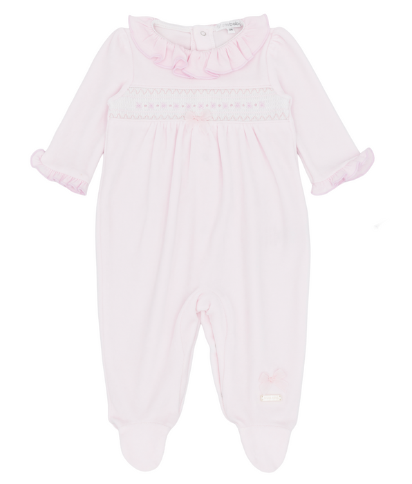 Blue Baby Girls Pink Smocked Velour All in One