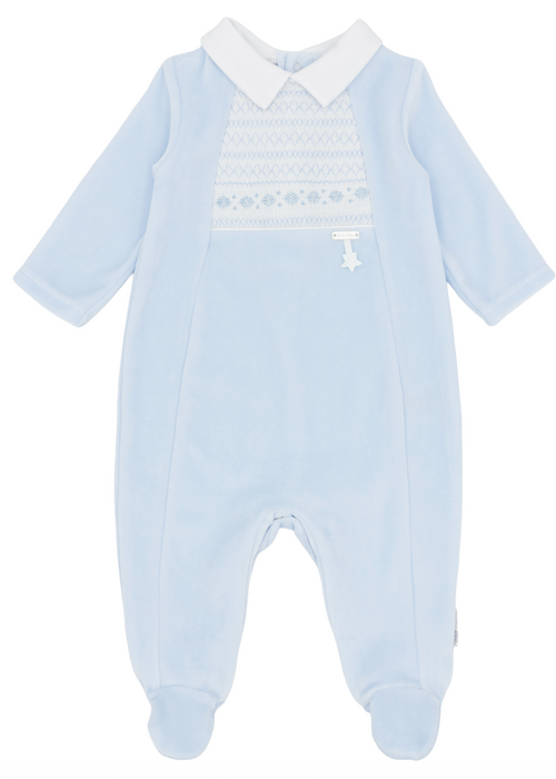 Blue Baby Boys Blue Velour All in One