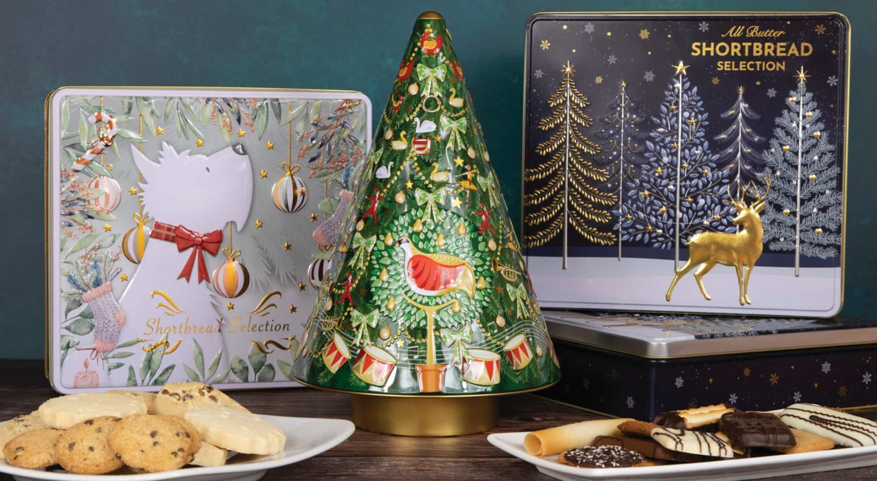 Silver Crane Co Musical Christmas Tree Chocolate Chip Biscuits Tin