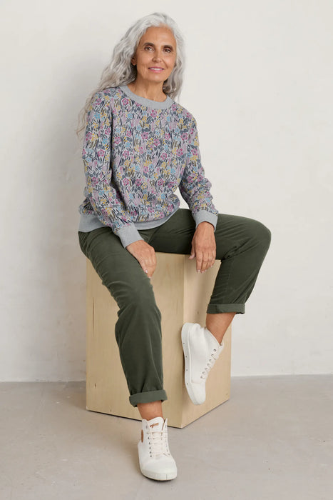 Seasalt Women's  Bright Wave Printed Organic Cotton Sweatshirt - Floral Moor Melange