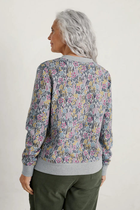 Seasalt Women's  Bright Wave Printed Organic Cotton Sweatshirt - Floral Moor Melange