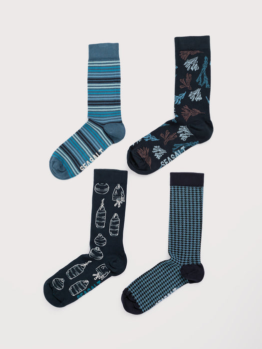 Seasalt Men's Arty Socks In Upwelling Mix Gift Box of 4