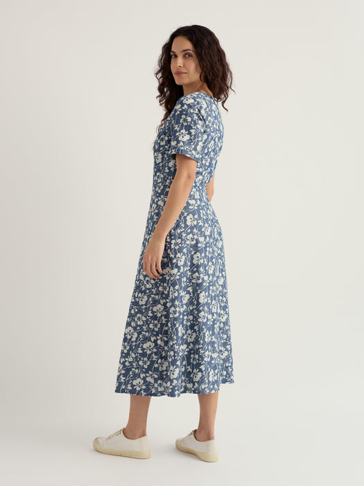 Seasalt Women's Fox Path Printed Chambray Dress In Mallow Vine Indigo