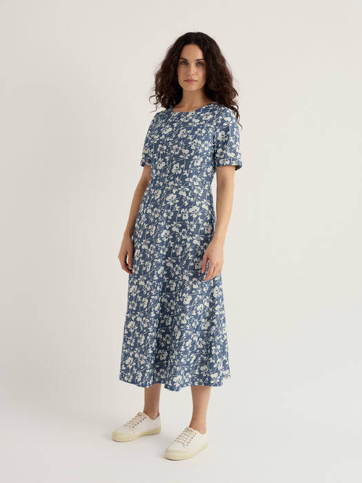 Seasalt Women's Fox Path Printed Chambray Dress In Mallow Vine Indigo
