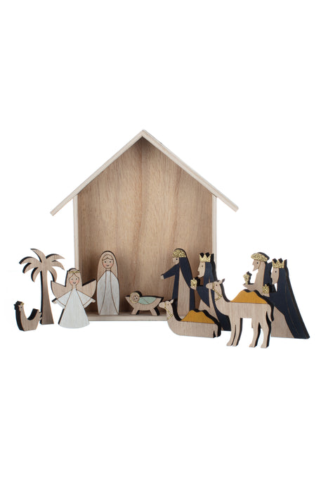Shoeless Joe Twelve Piece Wooden Nativity Decoration