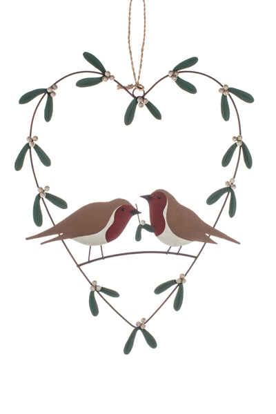 Shoeless Joe Mistletoe Heart With Robin Decoration