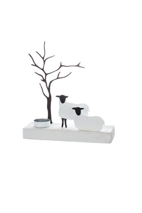 Shoeless Joe Sheep With Tree Standing Tealight Decoration