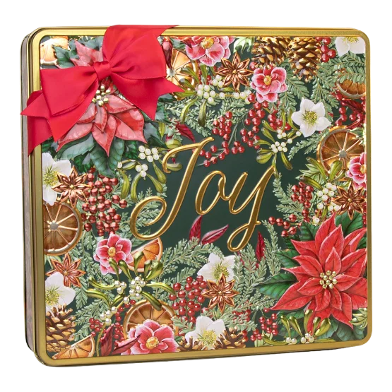 Silver Crane Co Nordic Wreath of Joy Square Tin Filled With Assorted Scottish Shortbread