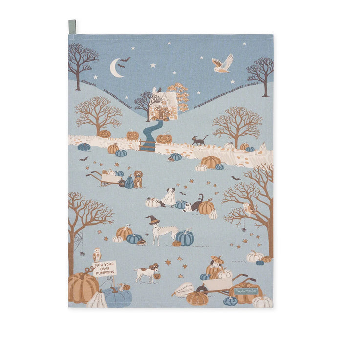 Sophie Allport Paws and Pumkpins Scene Tea Towel