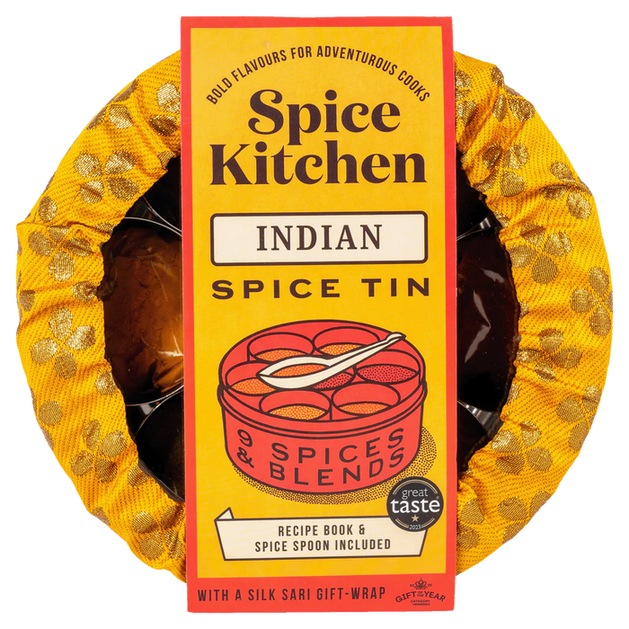 Spice Kitchen Indian Spice Tin 9 Spices Gift Wrapped with Silk Sari