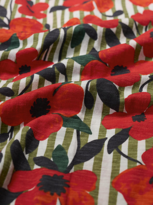 Seasalt Women's Studio Glass 3/4 Sleeve Top In Stripey Floral Moss