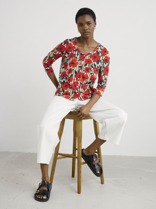 Seasalt Women's Studio Glass 3/4 Sleeve Top In Stripey Floral Moss